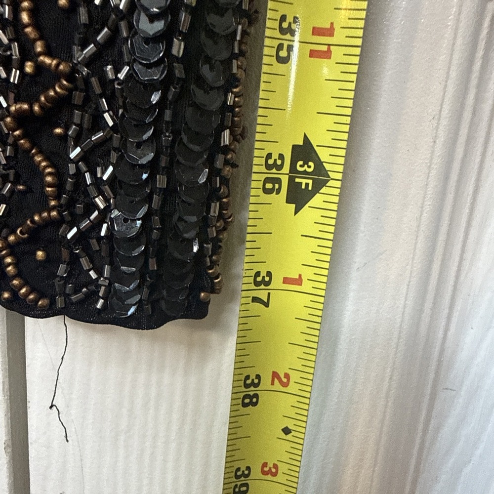Hale Bob Beaded Sequin Dress Black Geometric Art Deco V-Neck Cocktail Medium M - Picture 10 of 15